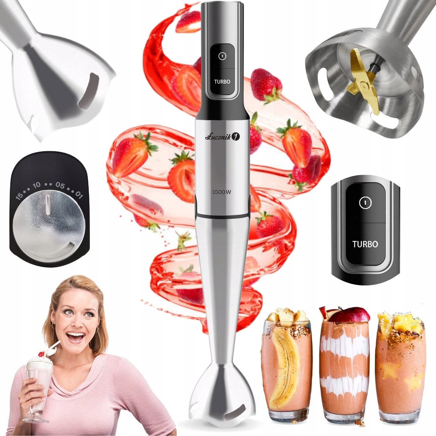 SUPER POWERFUL HAND BLENDER JK-1500 BLADE TITANIUM TURBO CRUSHES ICE 1500W