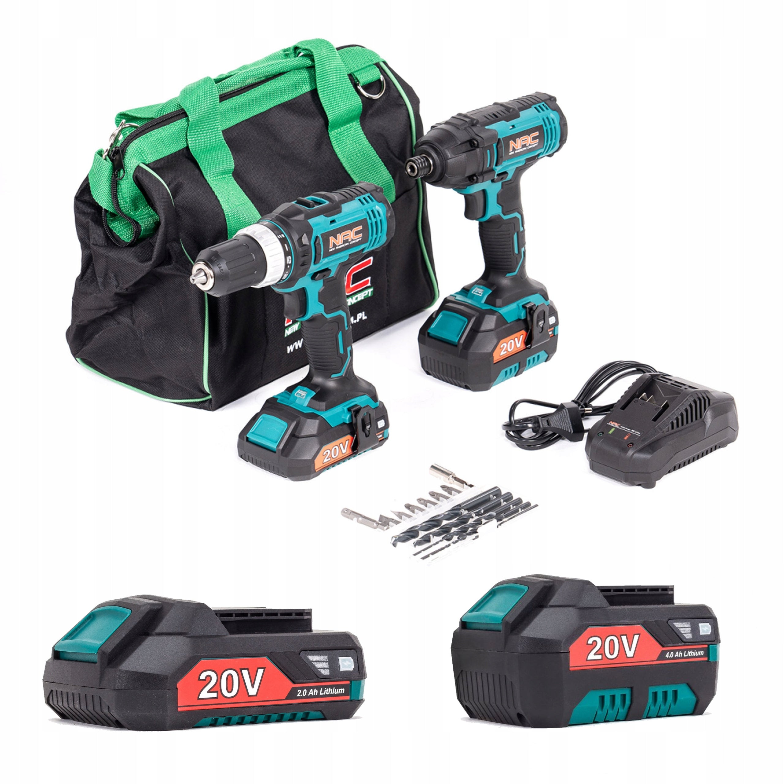 SUPER SET NAC IMPACT DRIVER DRILL SCREWDRIVER 2xAKU + BAG + Cargo Manufacturer code CDB-ID-ST2-20V
