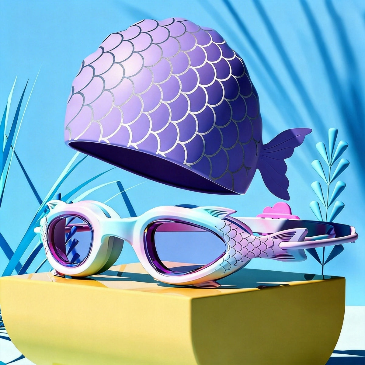 SUPER SET OF CAPS GLASSES swimming pool water swimming glasses CHILDREN Girls Color purple