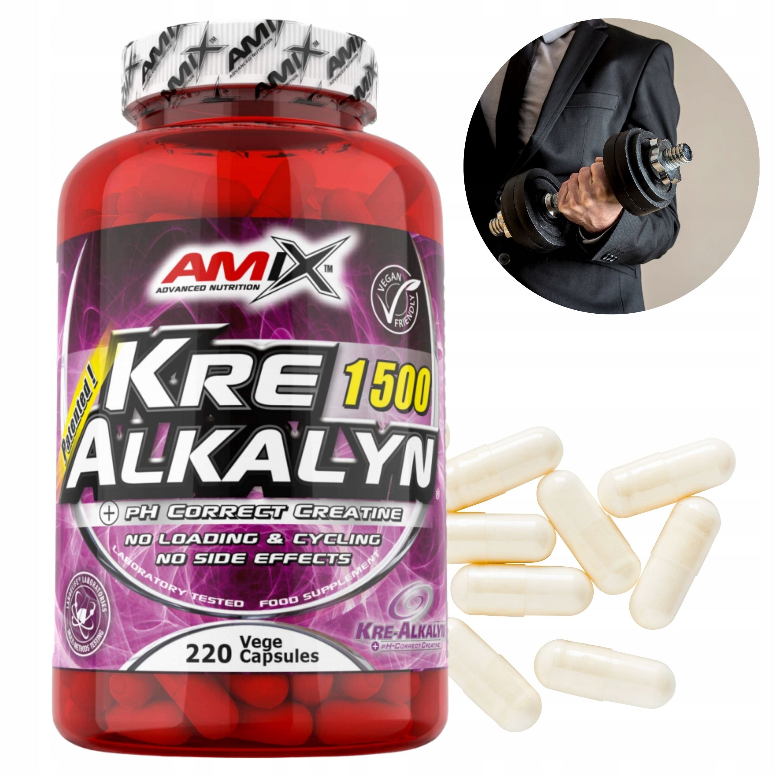 SUPER STRONG CREATINE Monohydrate Capsules Amix Kre Alkalyn Creatine 220 kaps