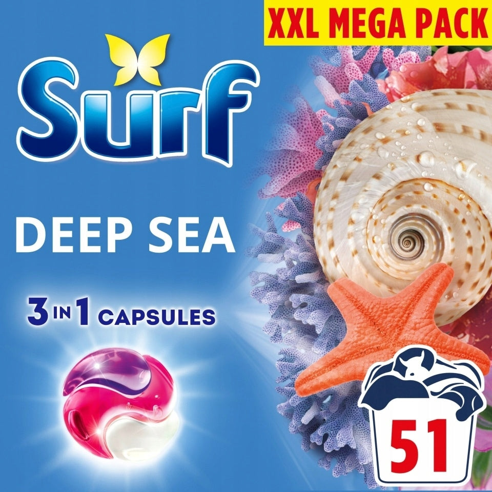 SURF 3in1 DEEP SEA PODS Washing Capsules, Essential Oils 51 Pieces Packaging status original
