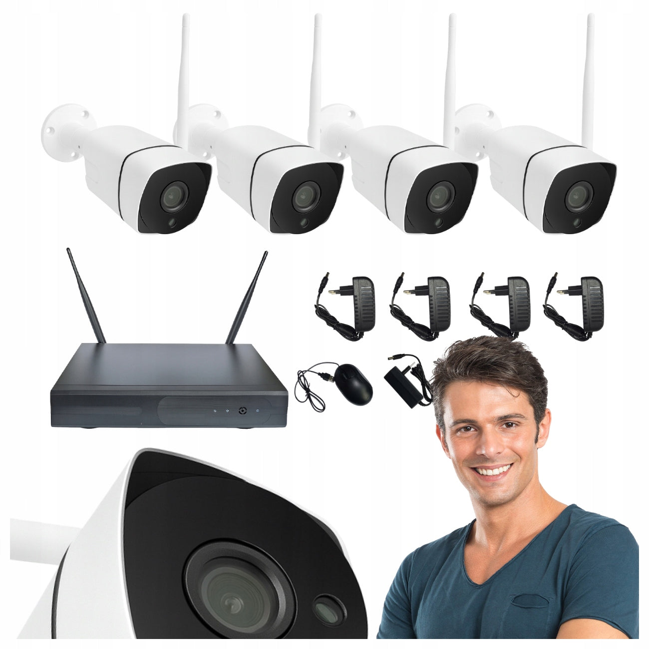 SURVEILLANCE CAMERAS SET OF 4 HD WIFI WIRELESS CAMERAS FOR HOME BUSINESS