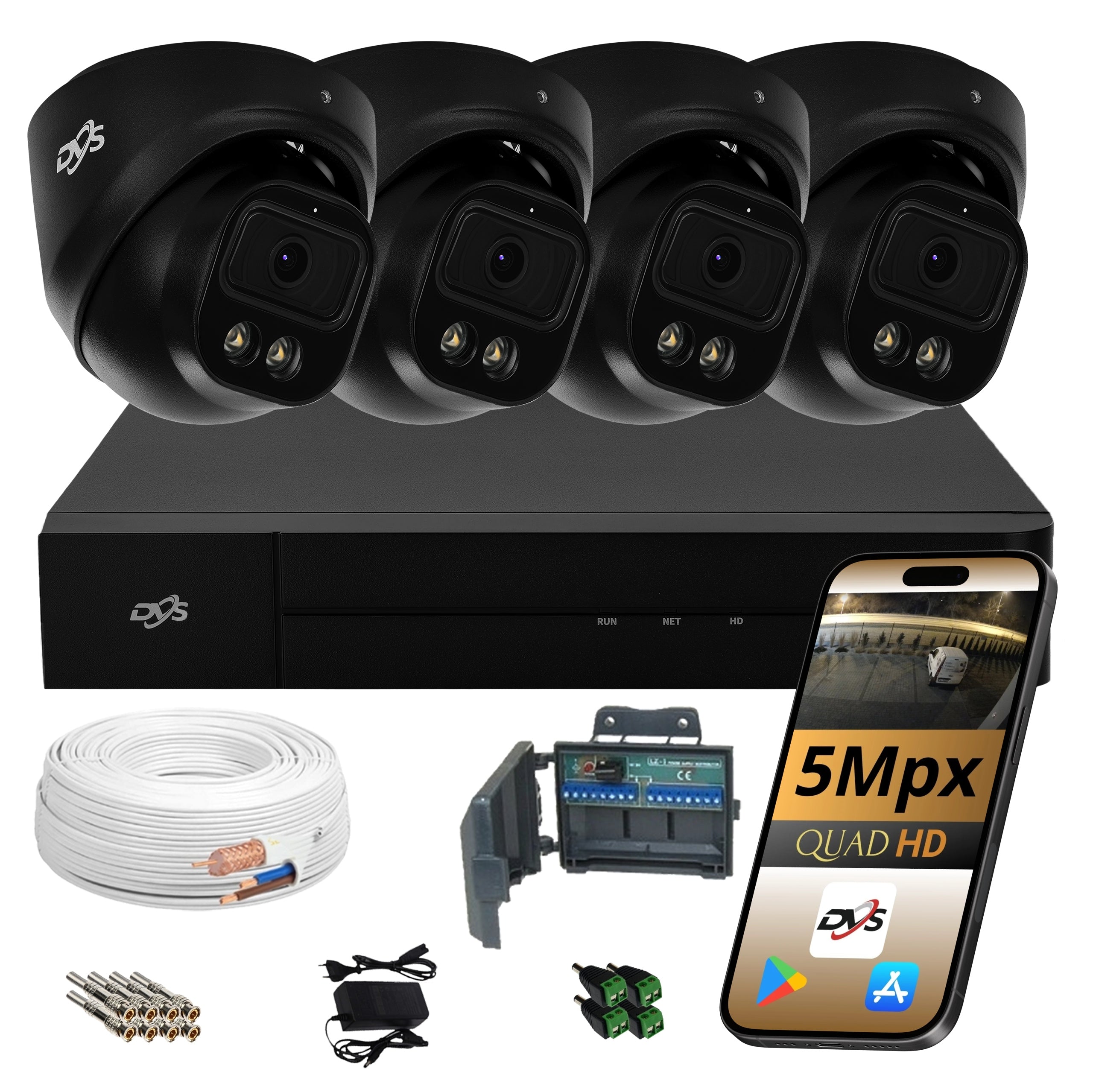 SURVEILLANCE KIT 4 ANALOG CAMERAS 5MPX DUAL LED IR METAL BLACK