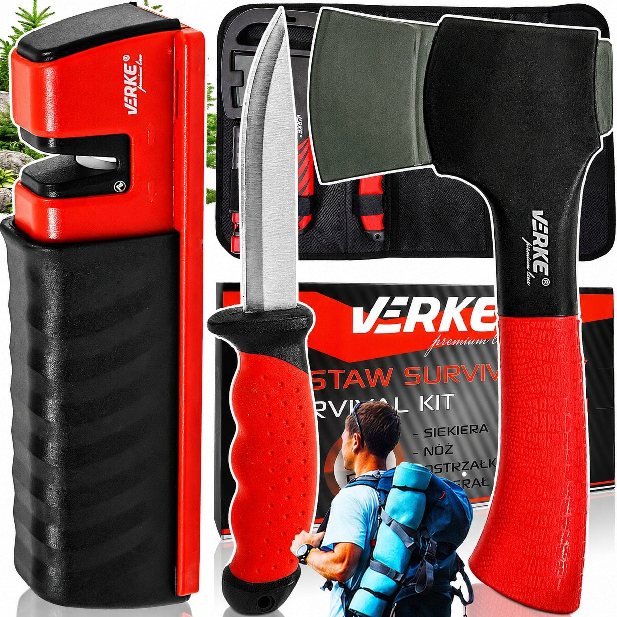 SURVIVAL SET AXE KNIFE SHARPENER SURVIVAL ESSENTIAL