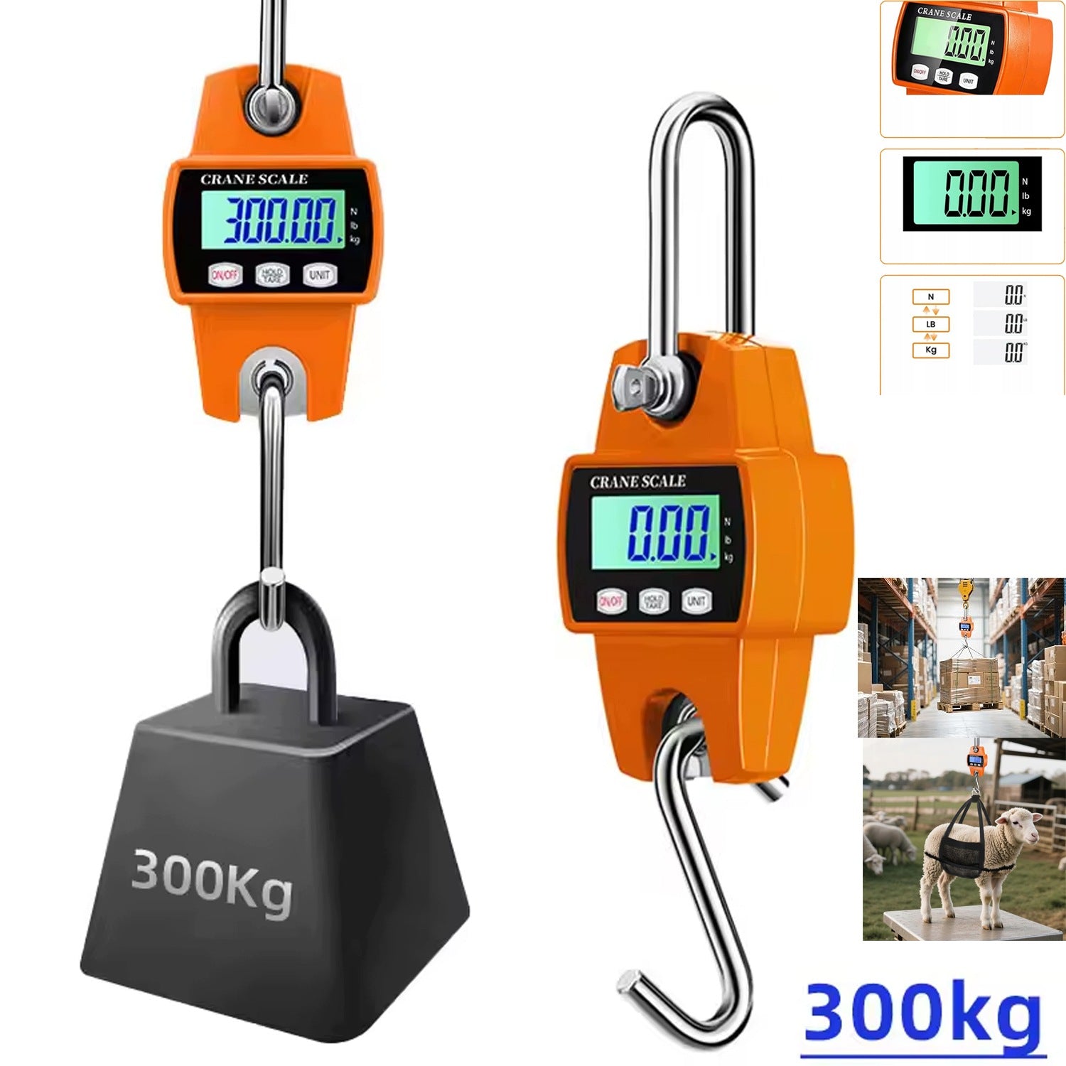 SUSPENDED WEIGHT 300 KG HOOK ELECTRONIC CRANE LCD FOR PALLETS AND BAGS