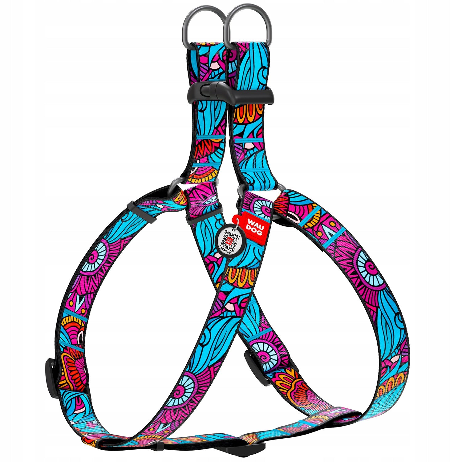 SUSPENDERS FOR MEDIUM DOGS WAUDOG SUMMER 50-80 CM 20 MM NYLON + ADDRESS CARD QR
