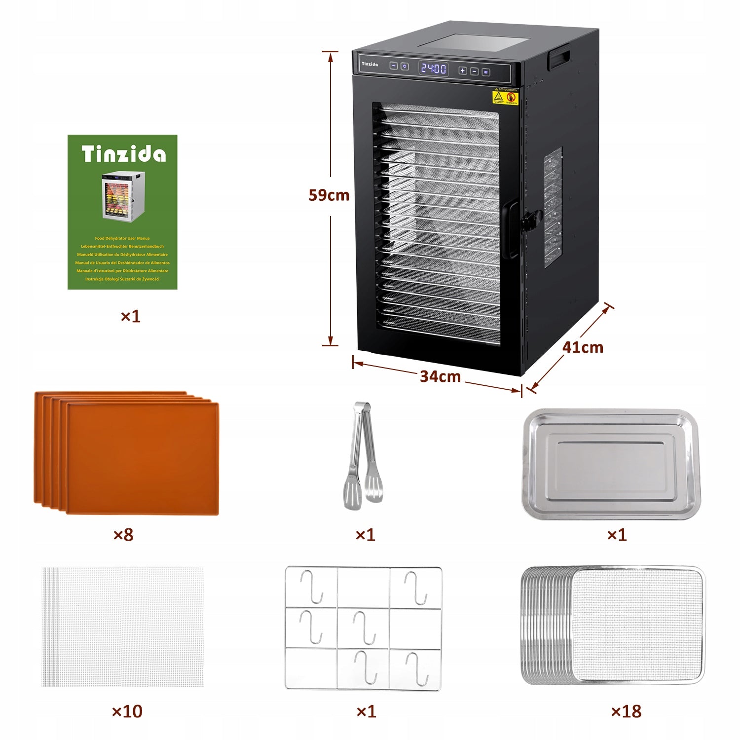 SUSZARKA DEHYDRATOR DO GRZYBÓW ŻYWNOŚCI ZIÓŁ OWOCÓW WARZYW 1300W 18 TAC Packaging status original