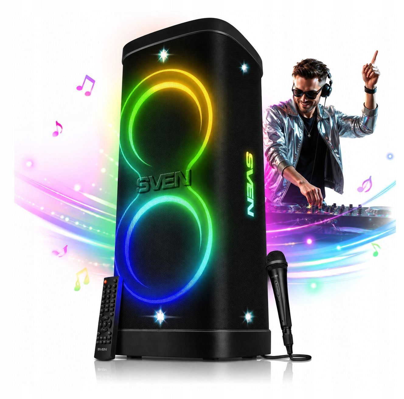 SVEN PS-1250 + microphone wireless bluetooth speaker 300W, portable