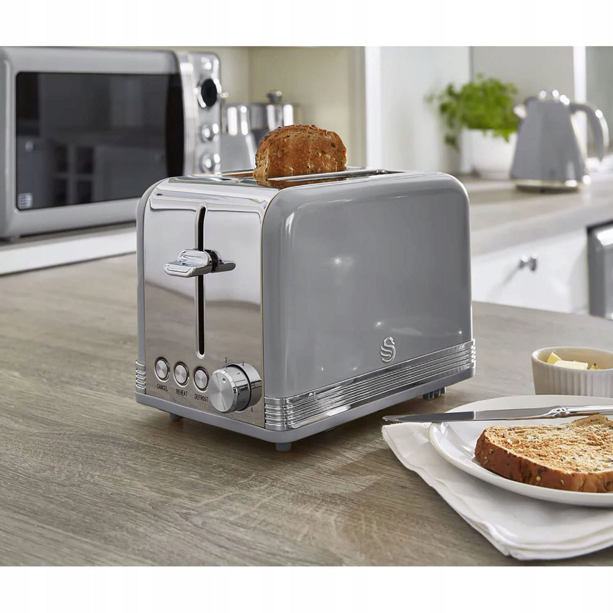 SWAN Retro 2-Slot Vintage Design Toaster 6 Levels Grey 815W Power rating 815 W