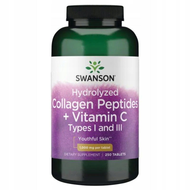 SWANSON Hydrolyzed Collagen Peptides + Vitamin C Types I, III 1000mg 250 Tablets Additional features gluten-free