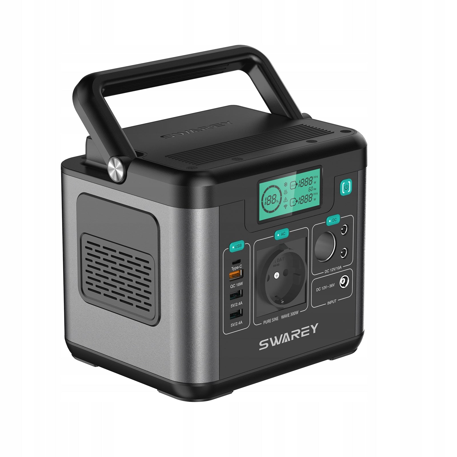 SWAREY Power Solar Generator Bank 222Wh 300W AC Output, PD 65 W USB-C Manufacturer code S160