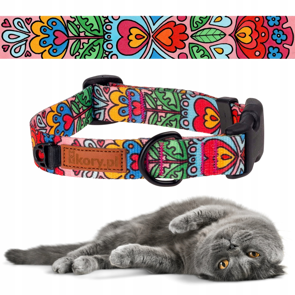 SWEET collar for outgoing cat 30-36cm adjustable Ukory HEART folklore