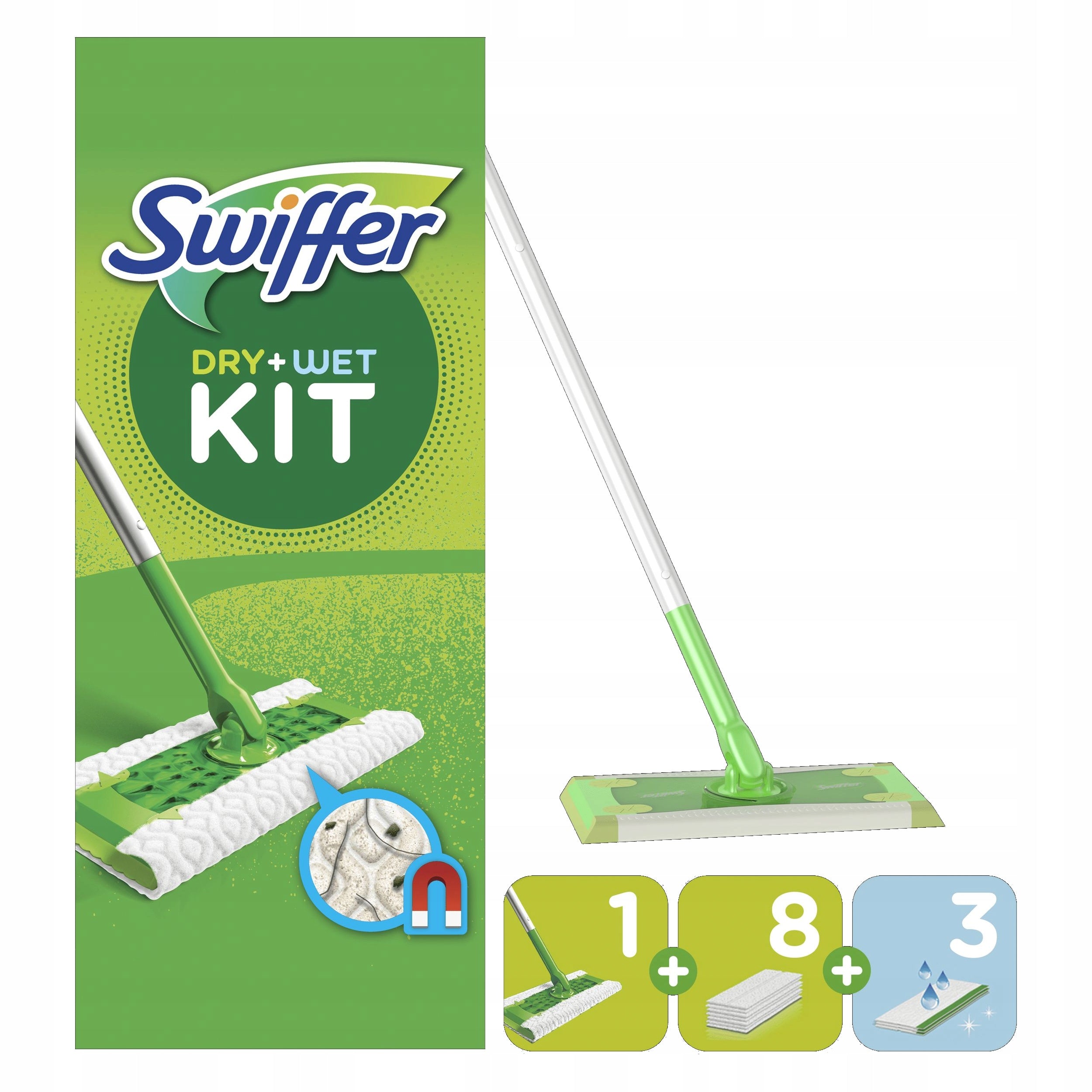 SWIFFER MOP + 11 CARTRIDGES (8 DRY, 3 WET)