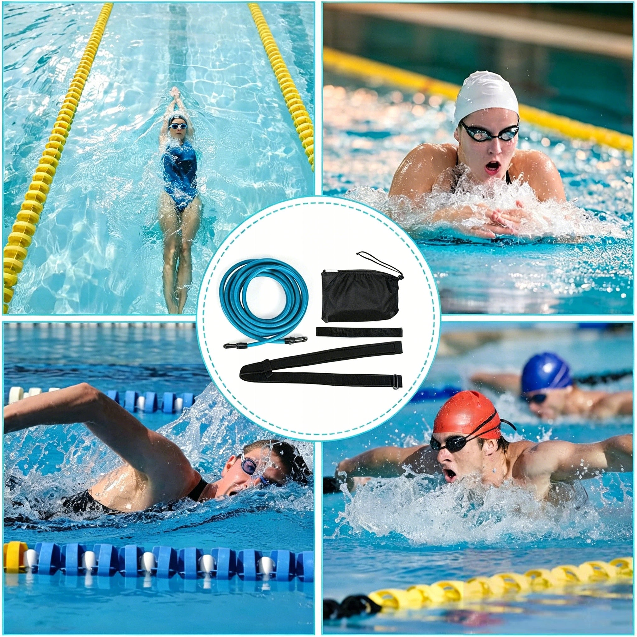 SWIMMING BELT IN THE POOL – RESISTANCE HARNESS, ADJUSTABLE, 4 M, FOR TEENAGERS Kind buoyancy belt