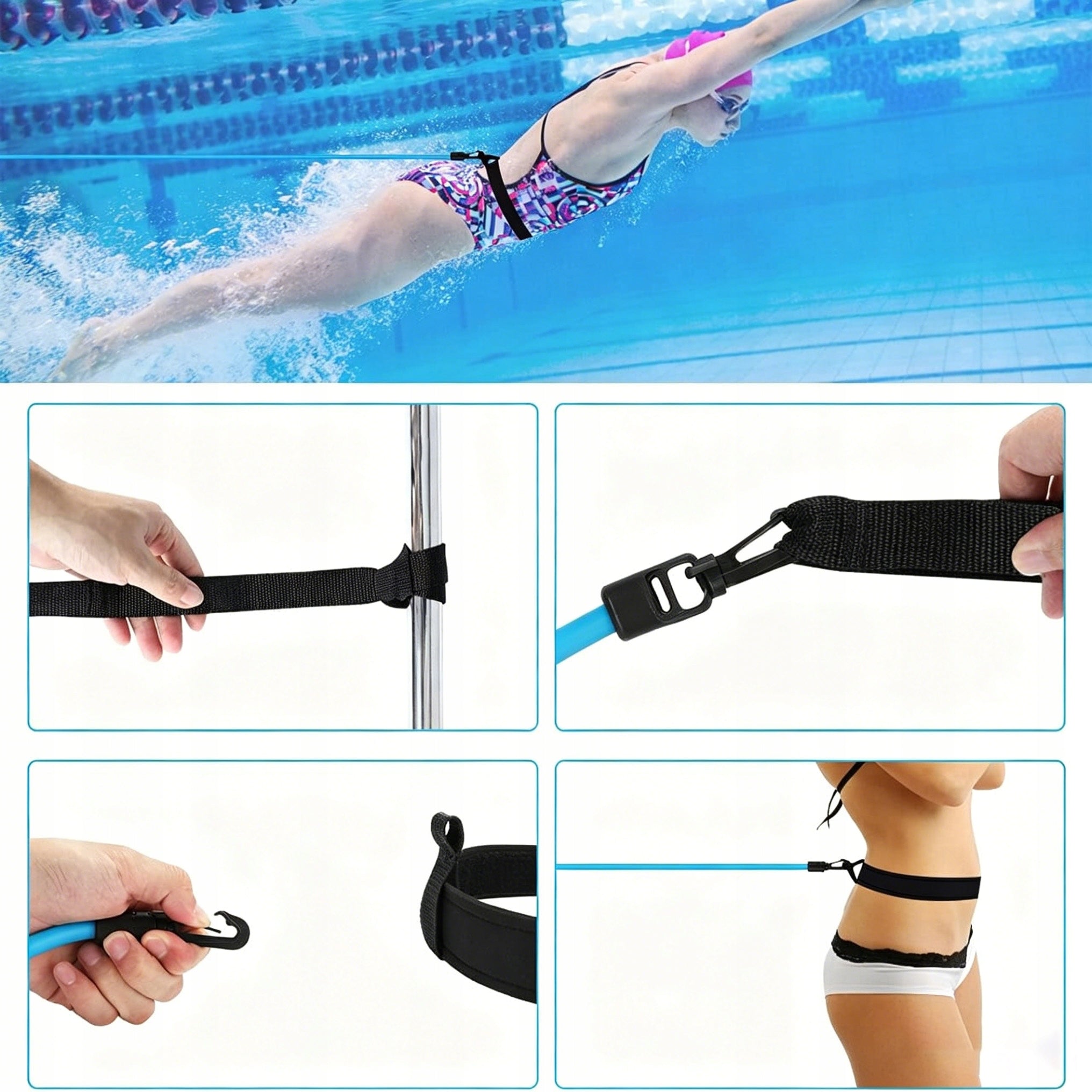 SWIMMING BELT IN THE POOL – RESISTANCE HARNESS, ADJUSTABLE, 4 M, FOR TEENAGERS Product weight with unit packaging 0.25 kg