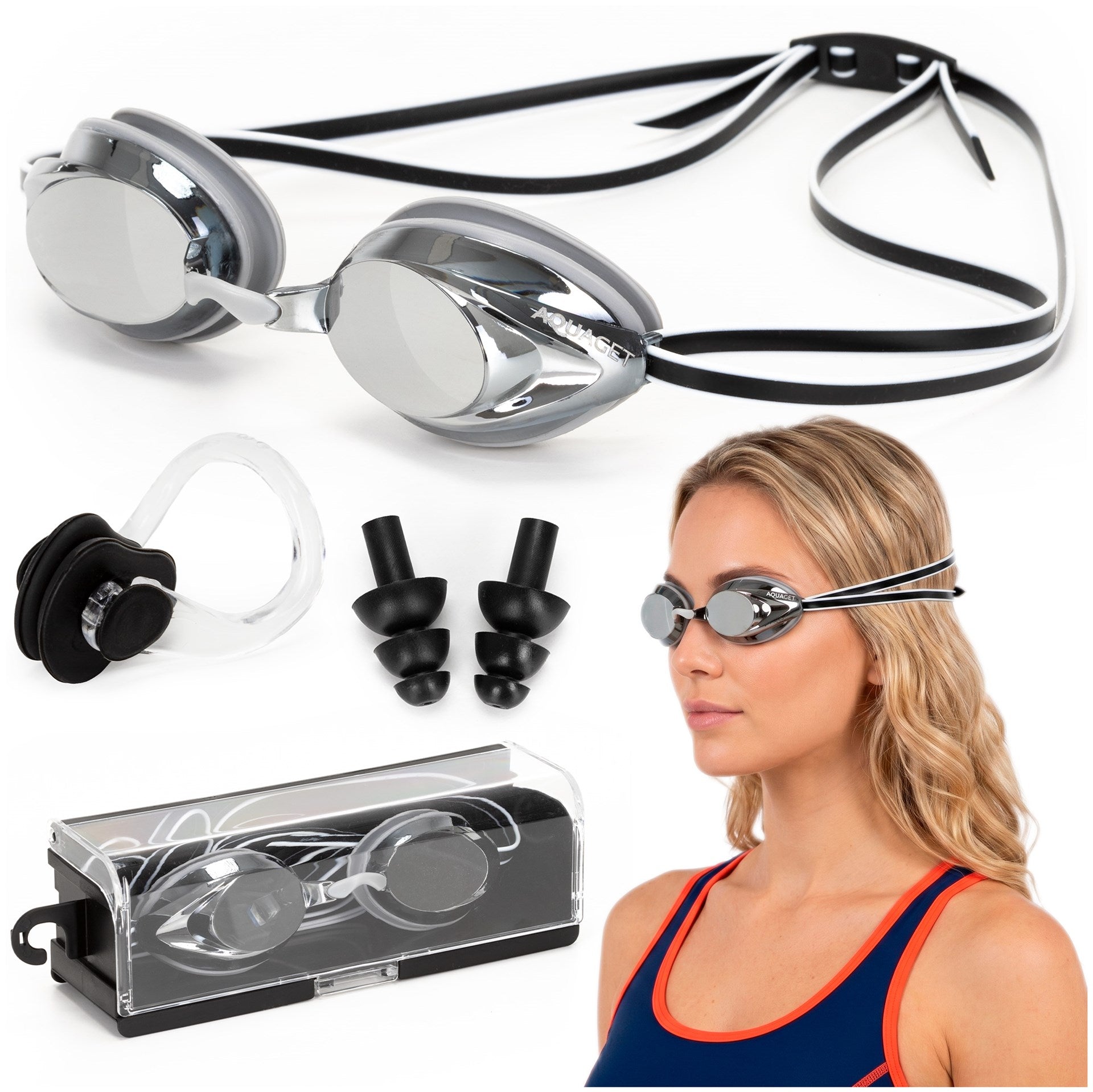SWIMMING GOGGLES FOR SWIMMING POOL GOGGLES ANTI-FOG CASE UV filter Strap material silicone