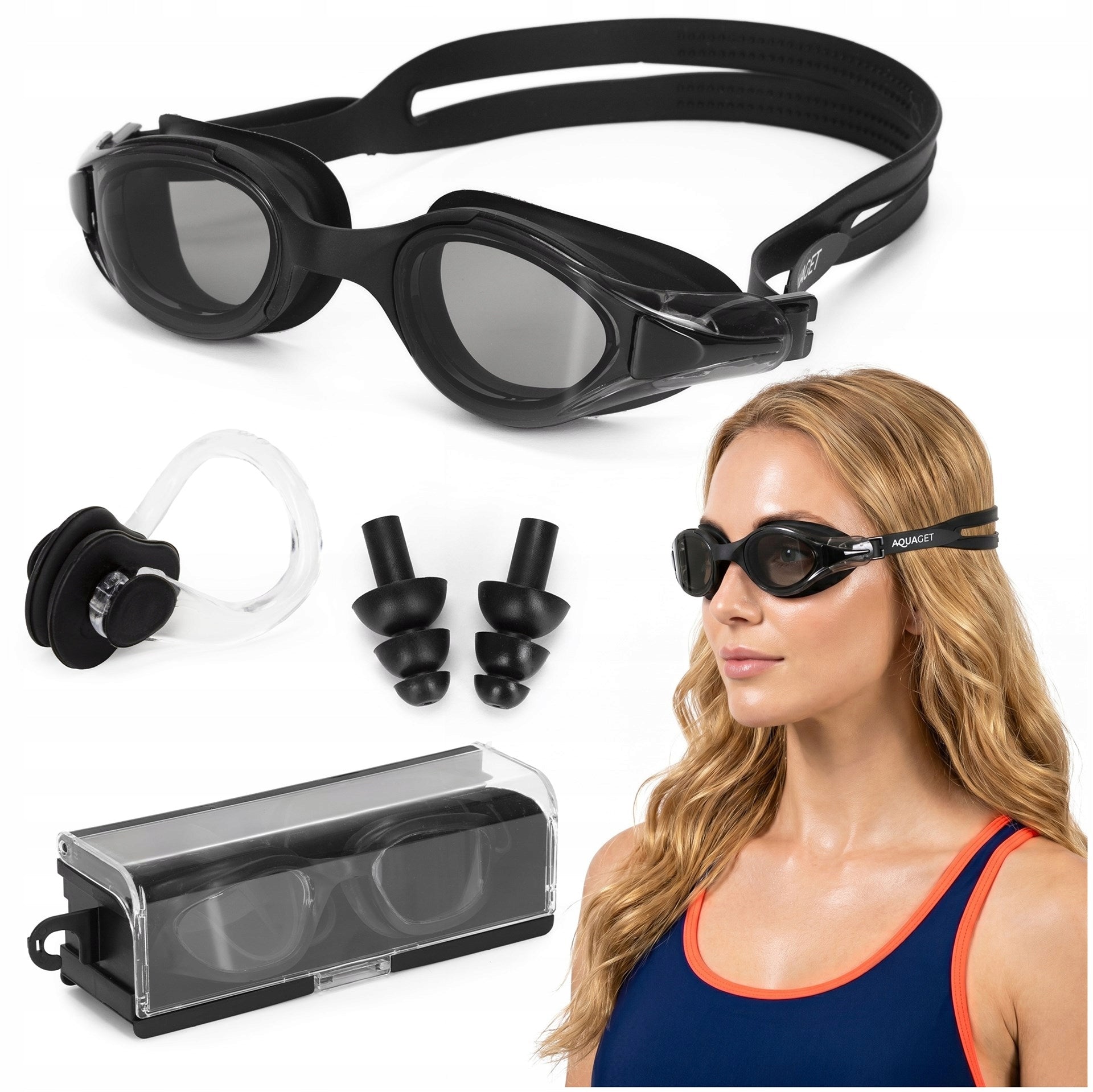SWIMMING GOGGLES FOR SWIMMING POOL GOGGLES ANTI-FOG CASE UV filter