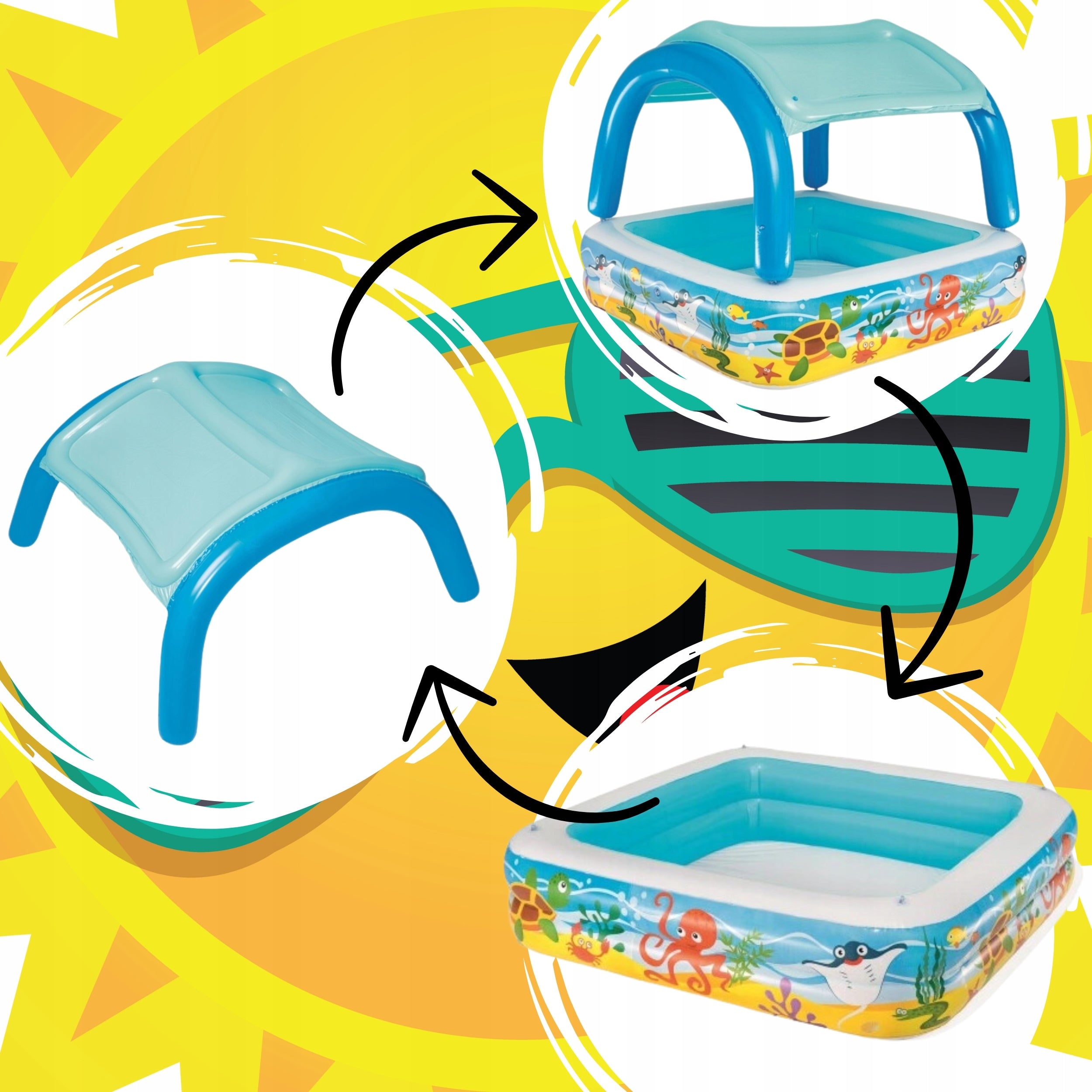 SWIMMING POOL FOR CHILDREN Swimming pool with visor INFLATABLE 2in1 REMOVABLE CANOPY FOR SUMMER Brand Bestway
