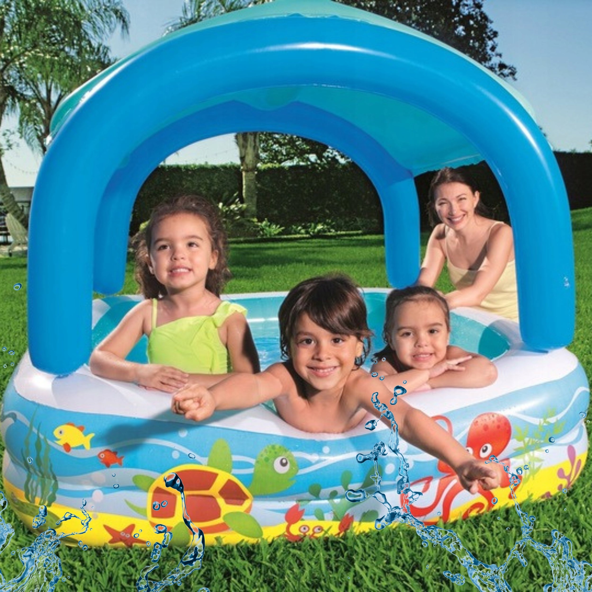 SWIMMING POOL FOR CHILDREN Swimming pool with visor INFLATABLE 2in1 REMOVABLE CANOPY FOR SUMMER Manufacturer code 52192