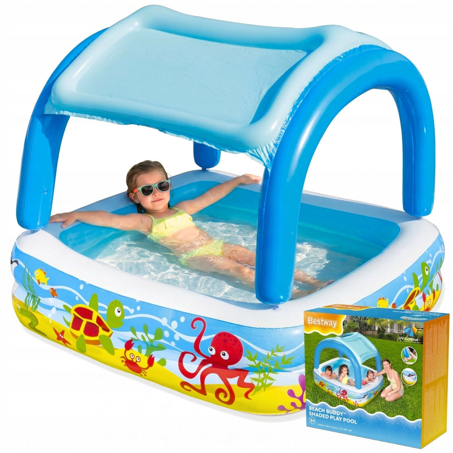 SWIMMING POOL FOR CHILDREN Swimming pool with visor INFLATABLE 2in1 REMOVABLE CANOPY FOR SUMMER