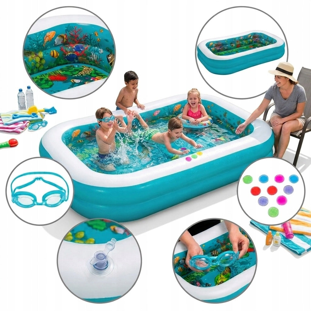 SWIMMING POOL INFLATABLE RECTANGULAR BEASTS 262X157 CM SET WITH GARDEN GLASSES