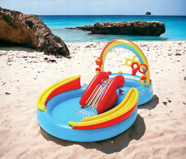 SWIMMING POOL INFLATABLE ROUND PLAYGROUND + SLIDE LARGE PADDLING POOL FOR CHILDREN Brand Intex