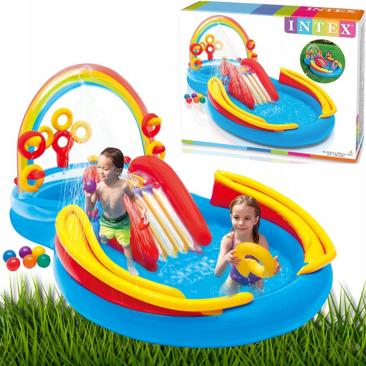 SWIMMING POOL INFLATABLE ROUND PLAYGROUND + SLIDE LARGE PADDLING POOL FOR CHILDREN