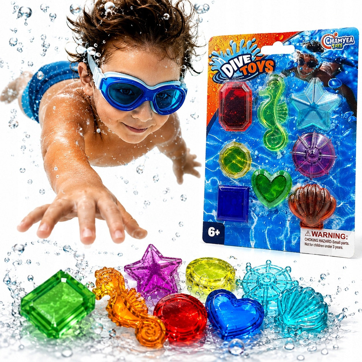 SWIMMING POOL WATER TOYS DIVING BATHING SEA TREASURES 8PCS