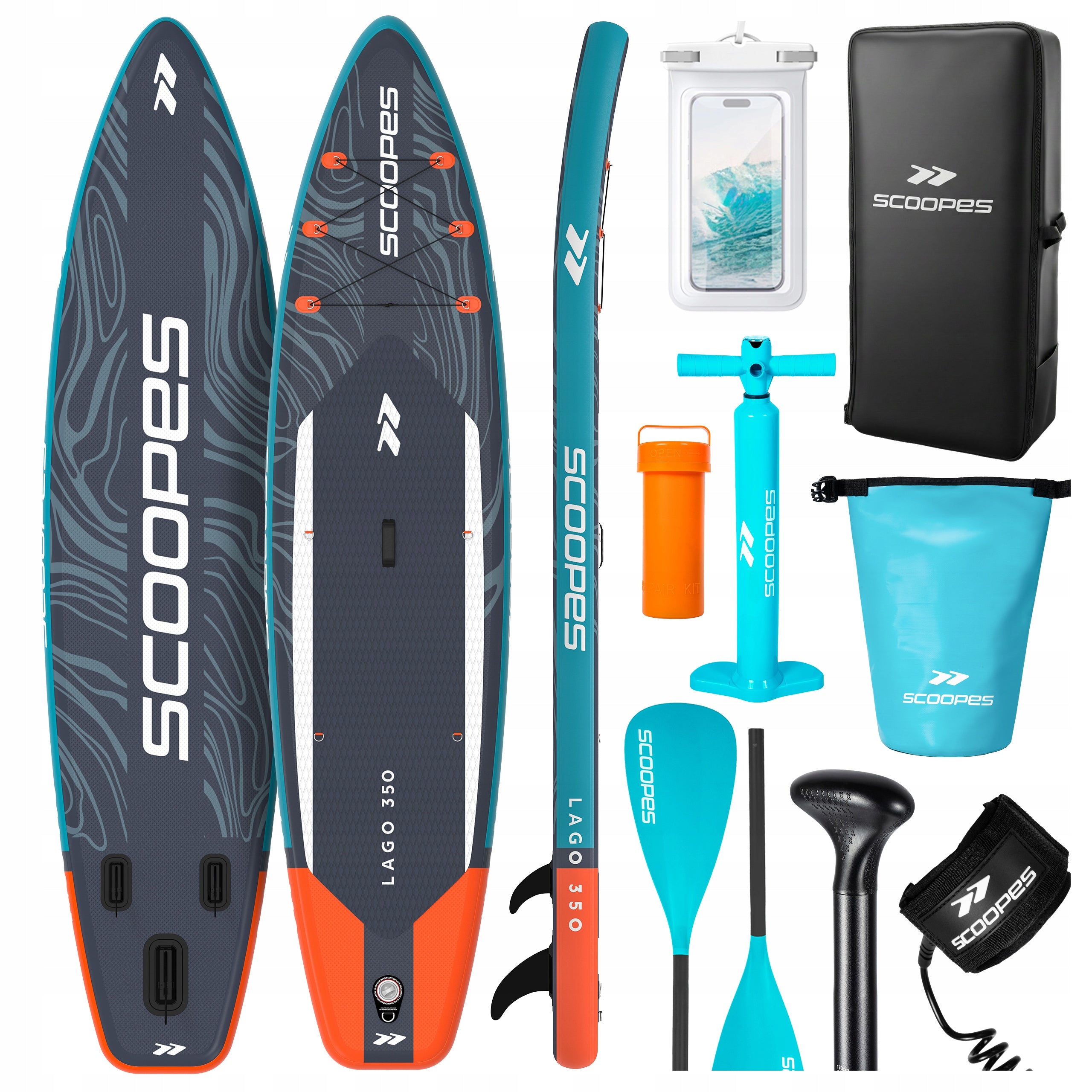 SWIMMING SUP BOARD PUMPED WITH ACCESSORIES SET PADDLE PUMP 350 CM