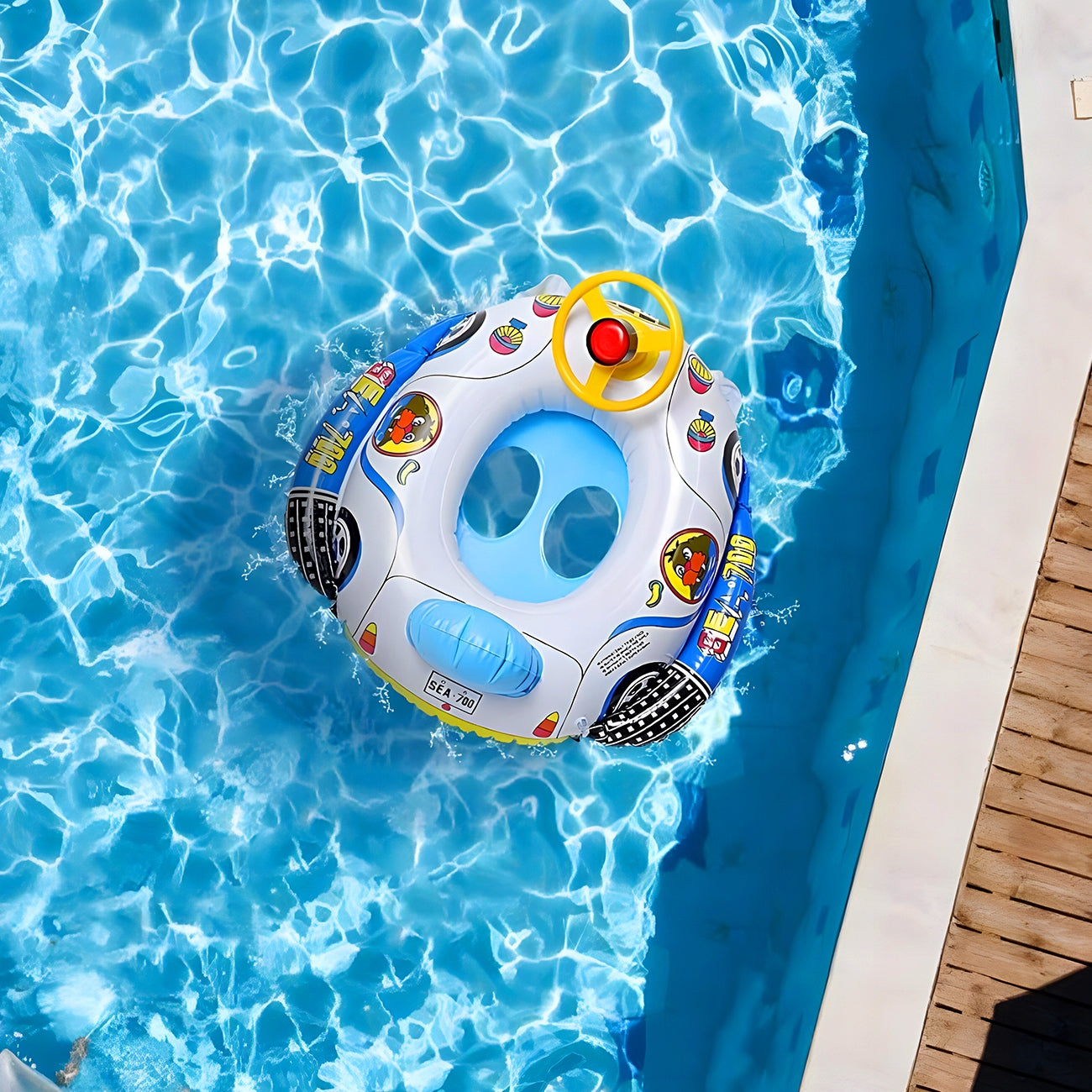 SWIMMING WHEEL MOTORBOAT WITH STEERING WHEEL PONTOON FOR CHILDREN SEAT 66 CM Brand MAXSELL