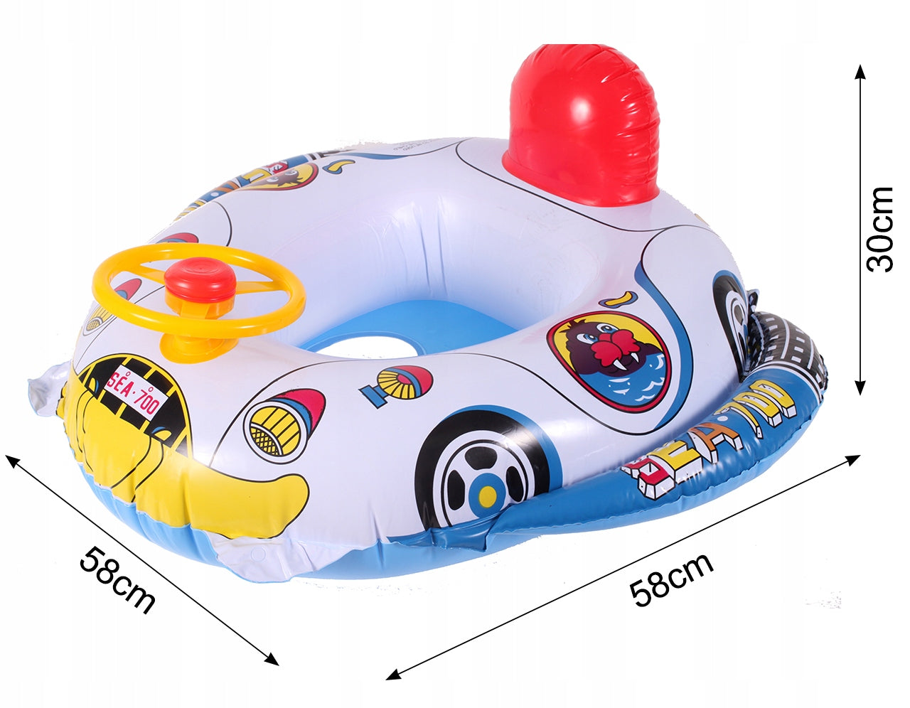 SWIMMING WHEEL MOTORBOAT WITH STEERING WHEEL PONTOON FOR CHILDREN SEAT POOL Packaging status original