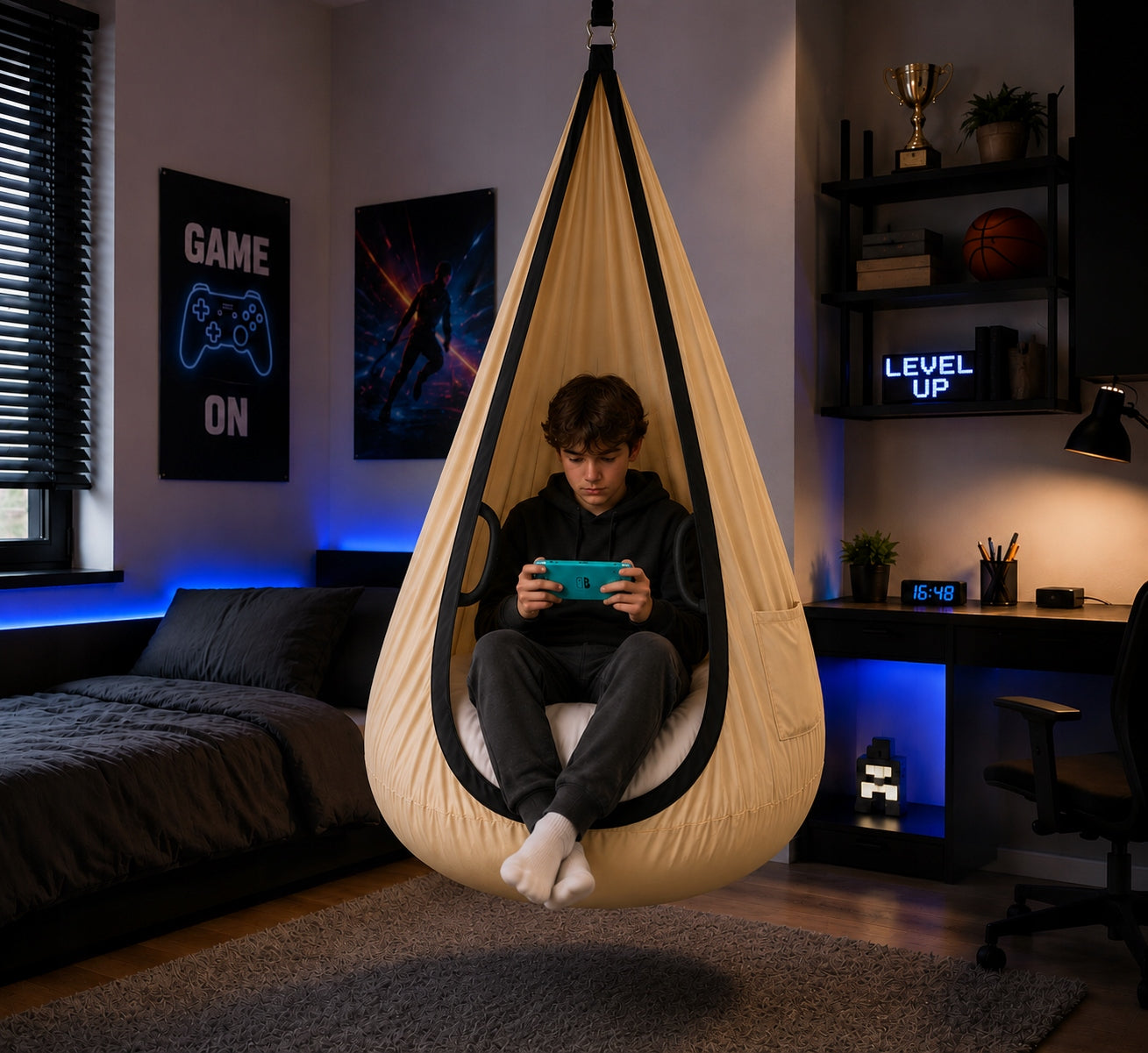 SWING COCOON FOR CHILDREN armchair hanging chair meringue XXL material HQ Manufacturer code Huśtawka wisząca kokon