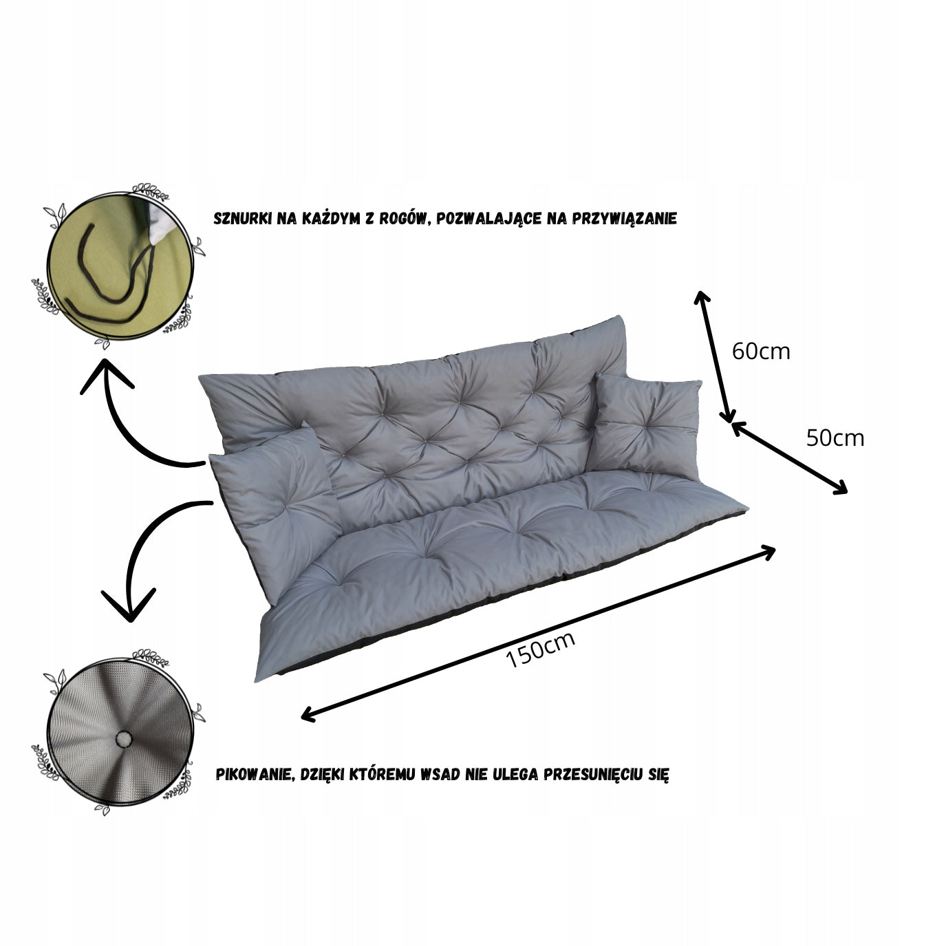 SWING CUSHION GARDEN BENCH 150x60x50 PILLOWS FOR GARDEN FURNITURE Pillow length 150 cm