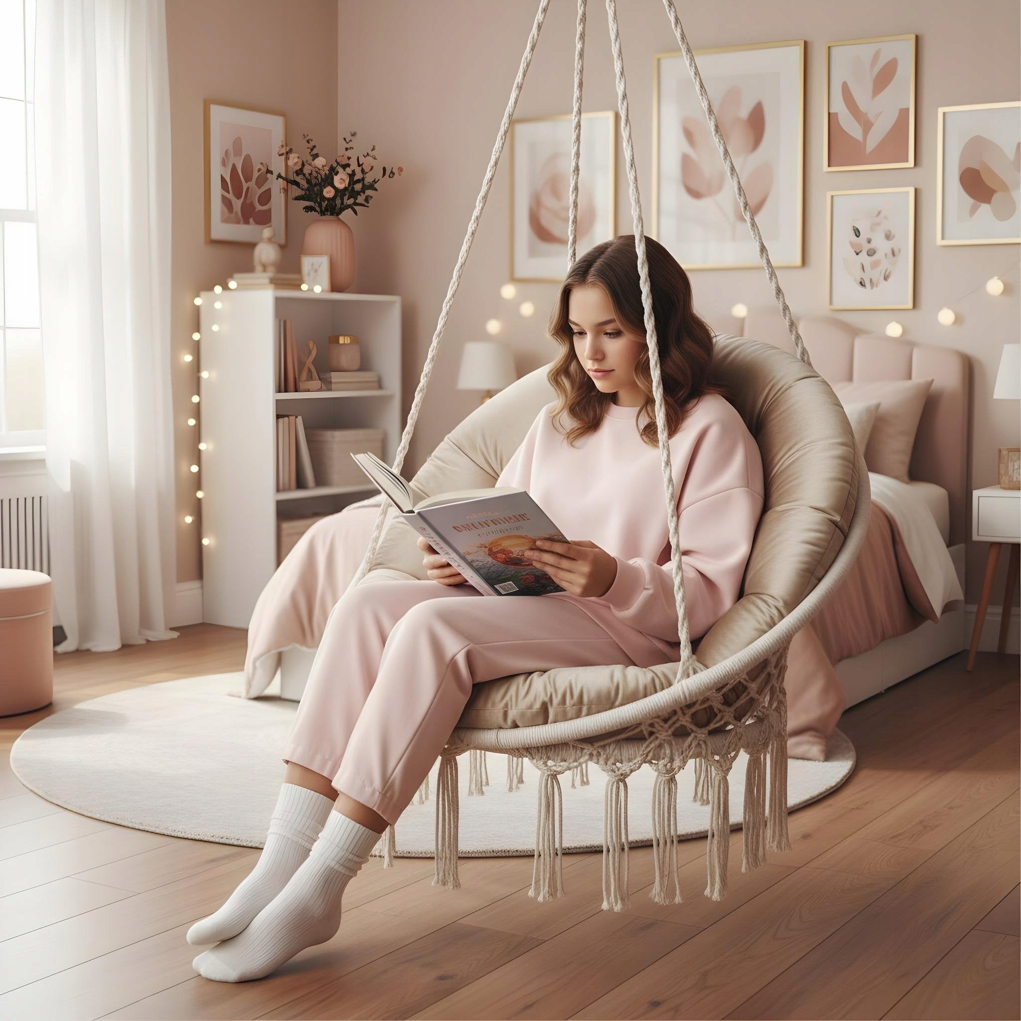 SWING CUSHION HANGING ARMCHAIR STORK NEST VELVET LATTE FOR HOME Manufacturer code Poduszka Na Bocianie Gniazdo - 38640