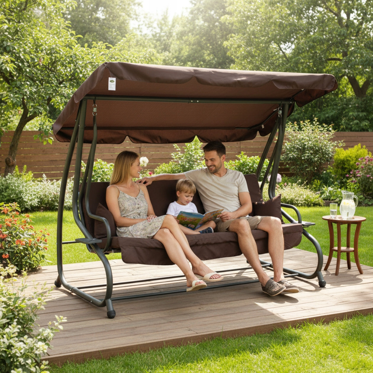 SWING GARDEN ROCKING FREESTANDING CANOPY FOLD-OUT BROWN CUSHIONS Kind freestanding