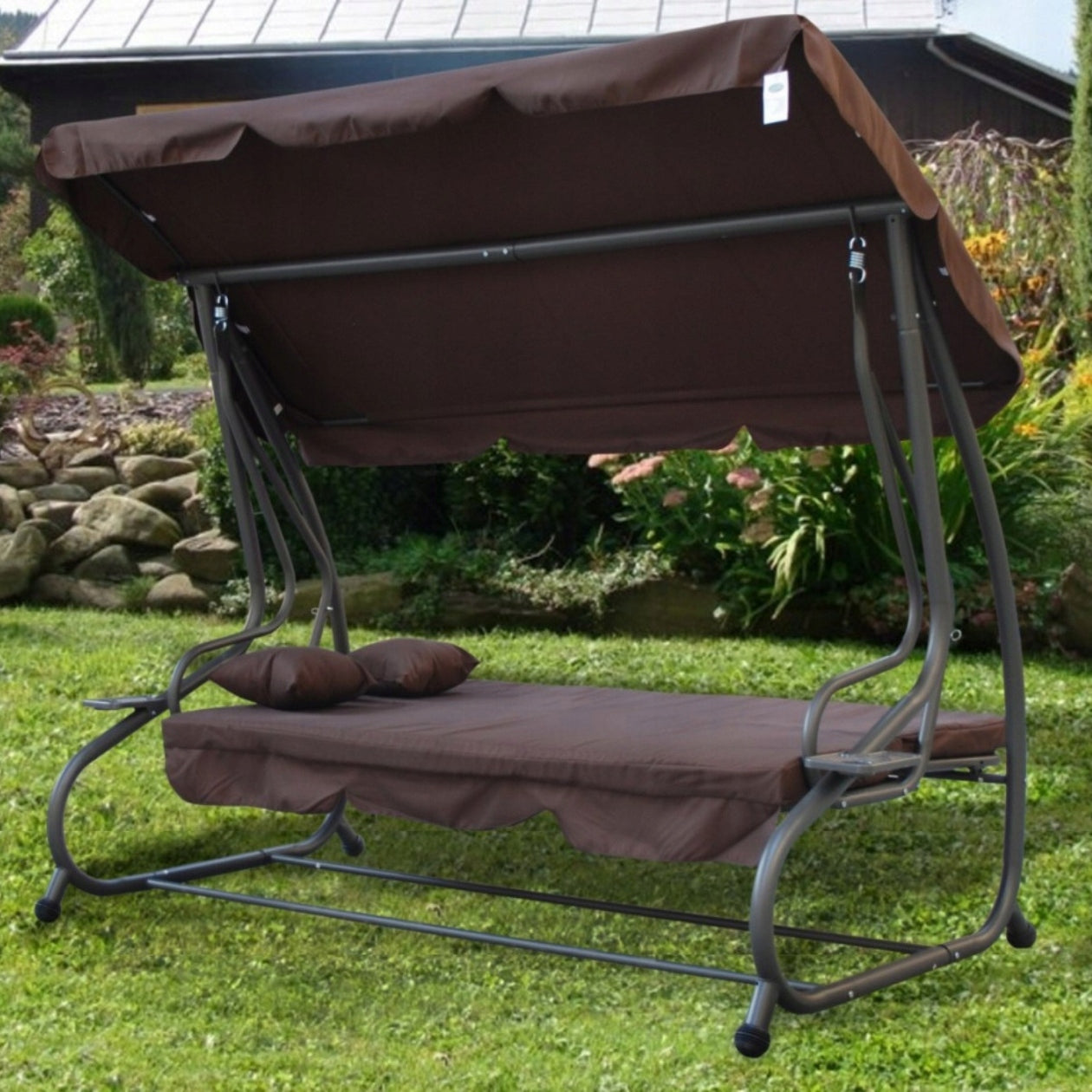 SWING GARDEN ROCKING FREESTANDING CANOPY FOLD-OUT BROWN CUSHIONS Manufacturer no brand