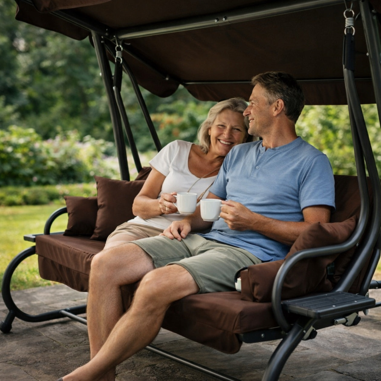 SWING GARDEN ROCKING FREESTANDING CANOPY FOLD-OUT BROWN CUSHIONS Seat width 100 cm