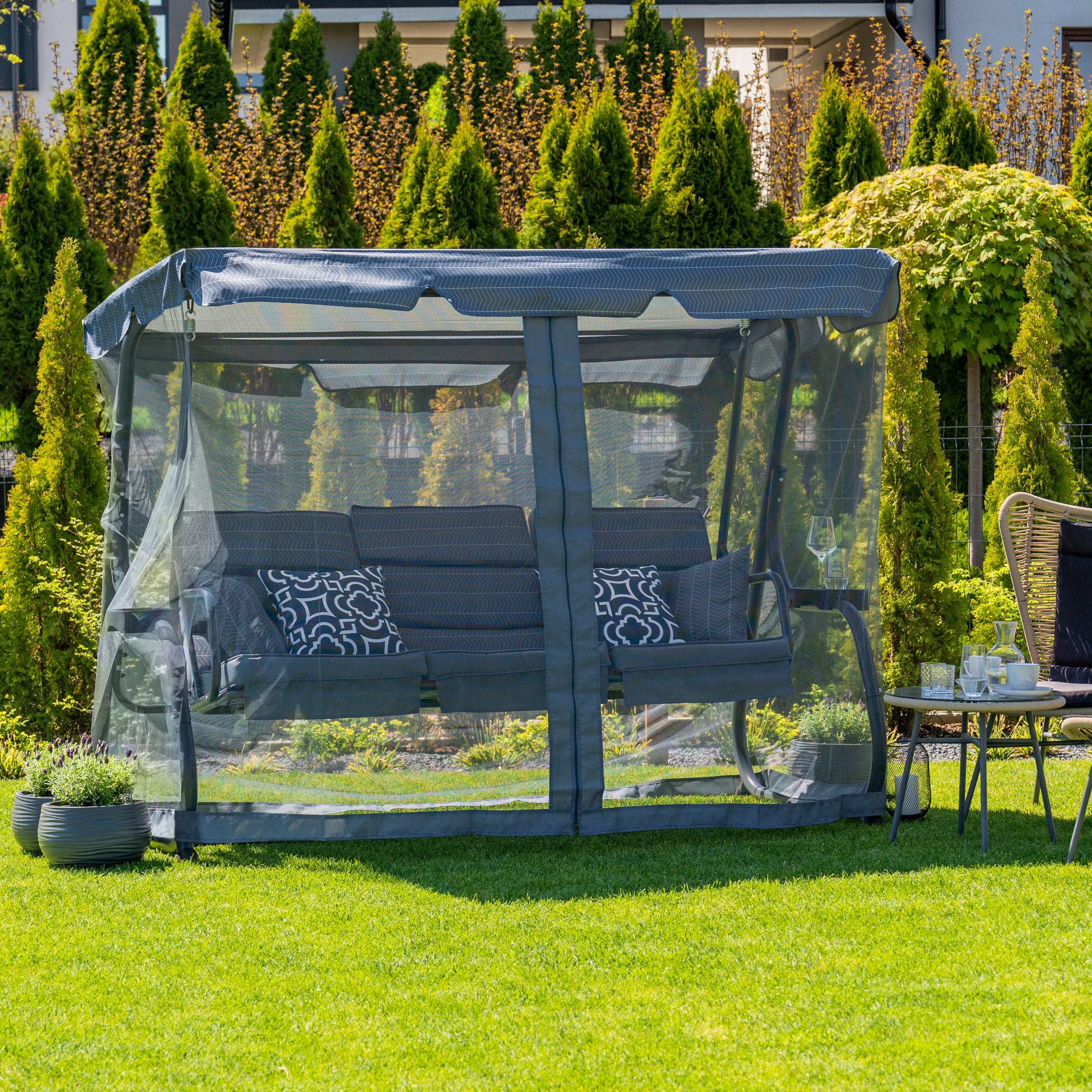 SWING Garden ROCKING BENCH 3 seater LARGE COUCH FOLDING mosquito net Seat width 54 cm