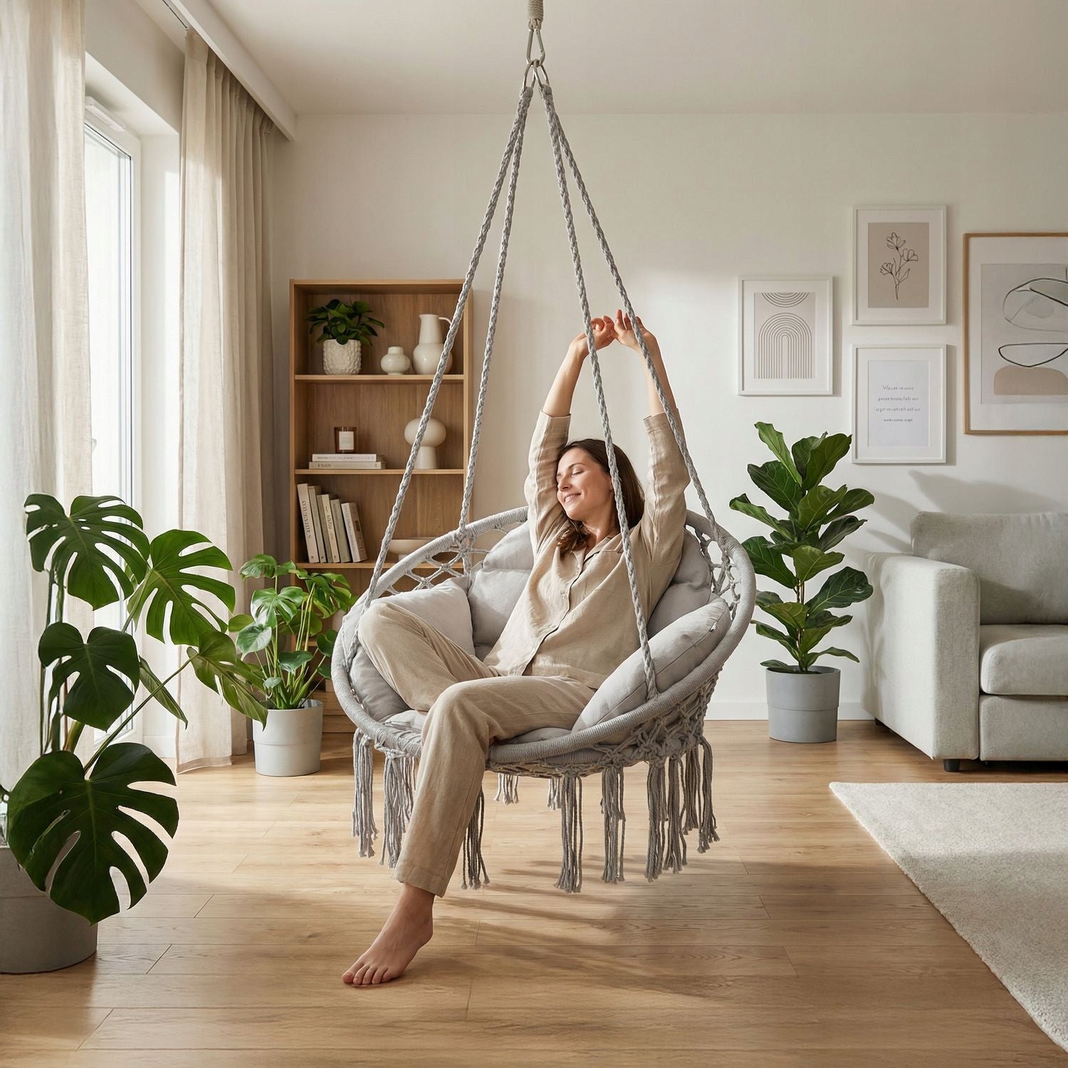 SWING STORK NEST BOHO GARDEN HANGING CHAIR WITH PILLOW LUVERNO Packaging status original