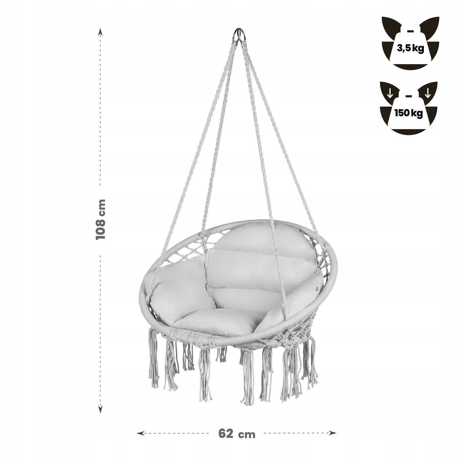 SWING STORK NEST BOHO GARDEN HANGING CHAIR WITH PILLOW LUVERNO Product weight with unit packaging 4.34 kg