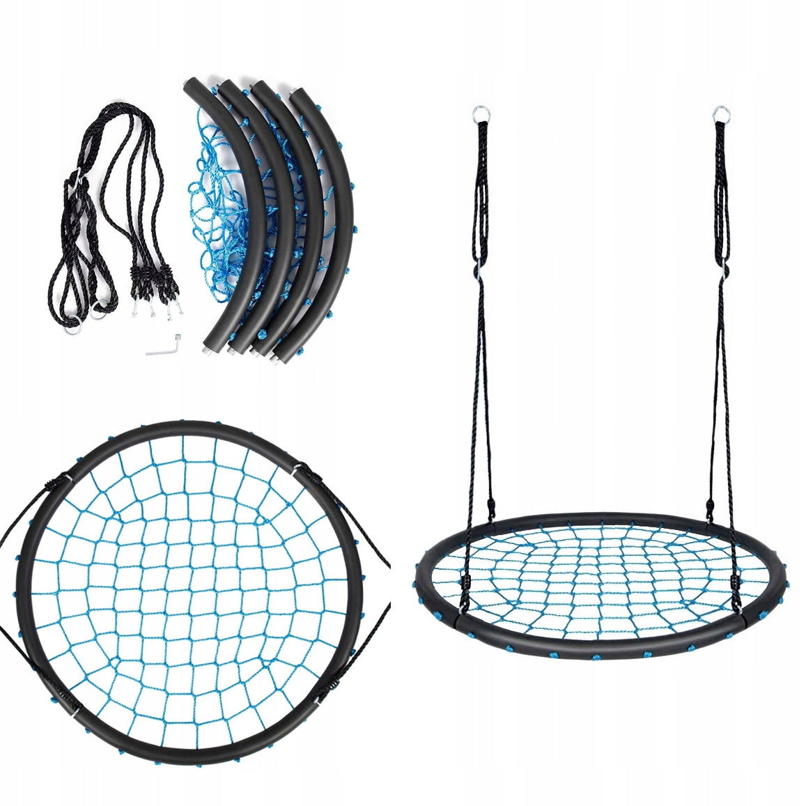 SWING STORK NEST ROCKER WITH FOAM 100CM black-blue for garden