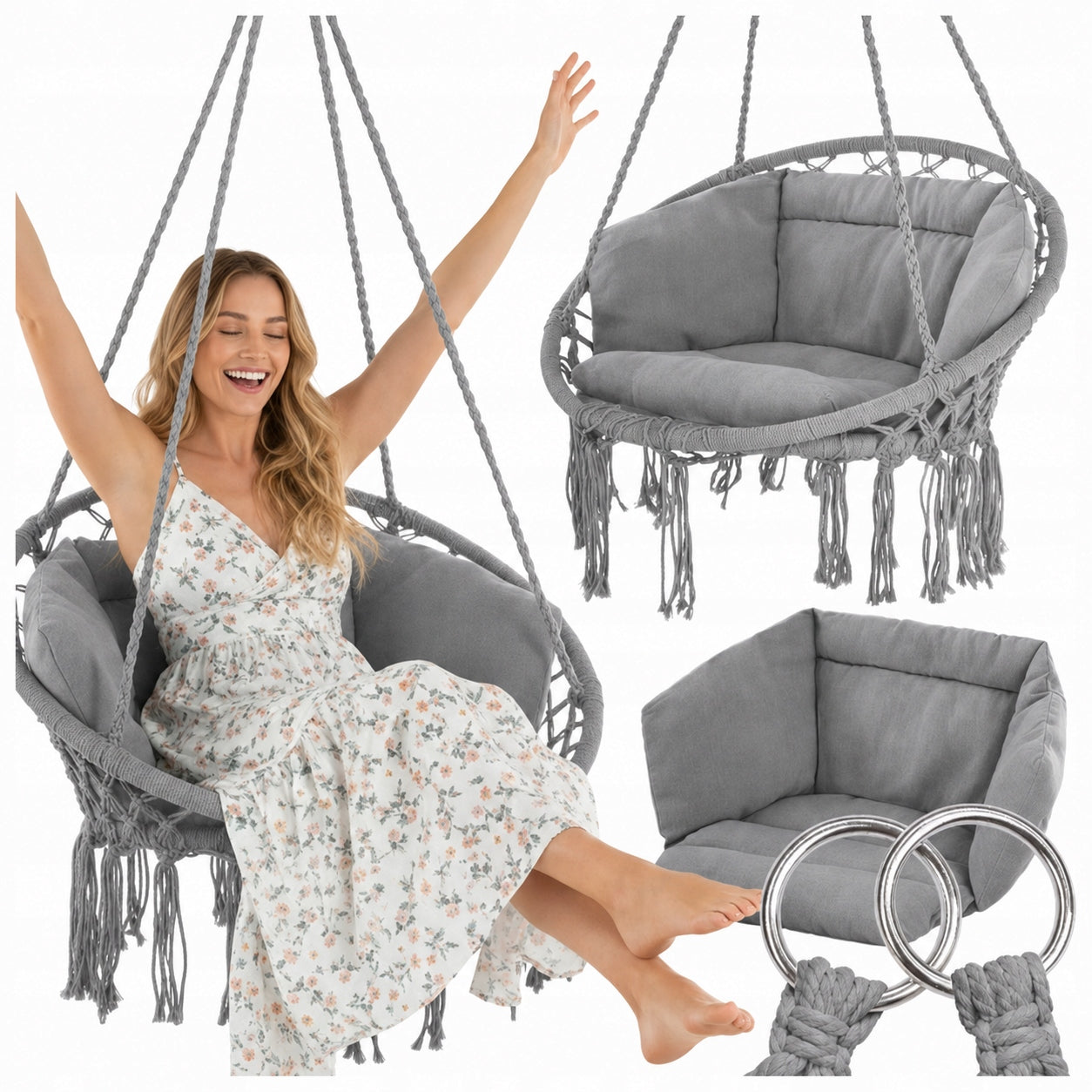 SWING STORK NEST WITH PILLOW XXL GARDEN SET GREY BOHO 120CM