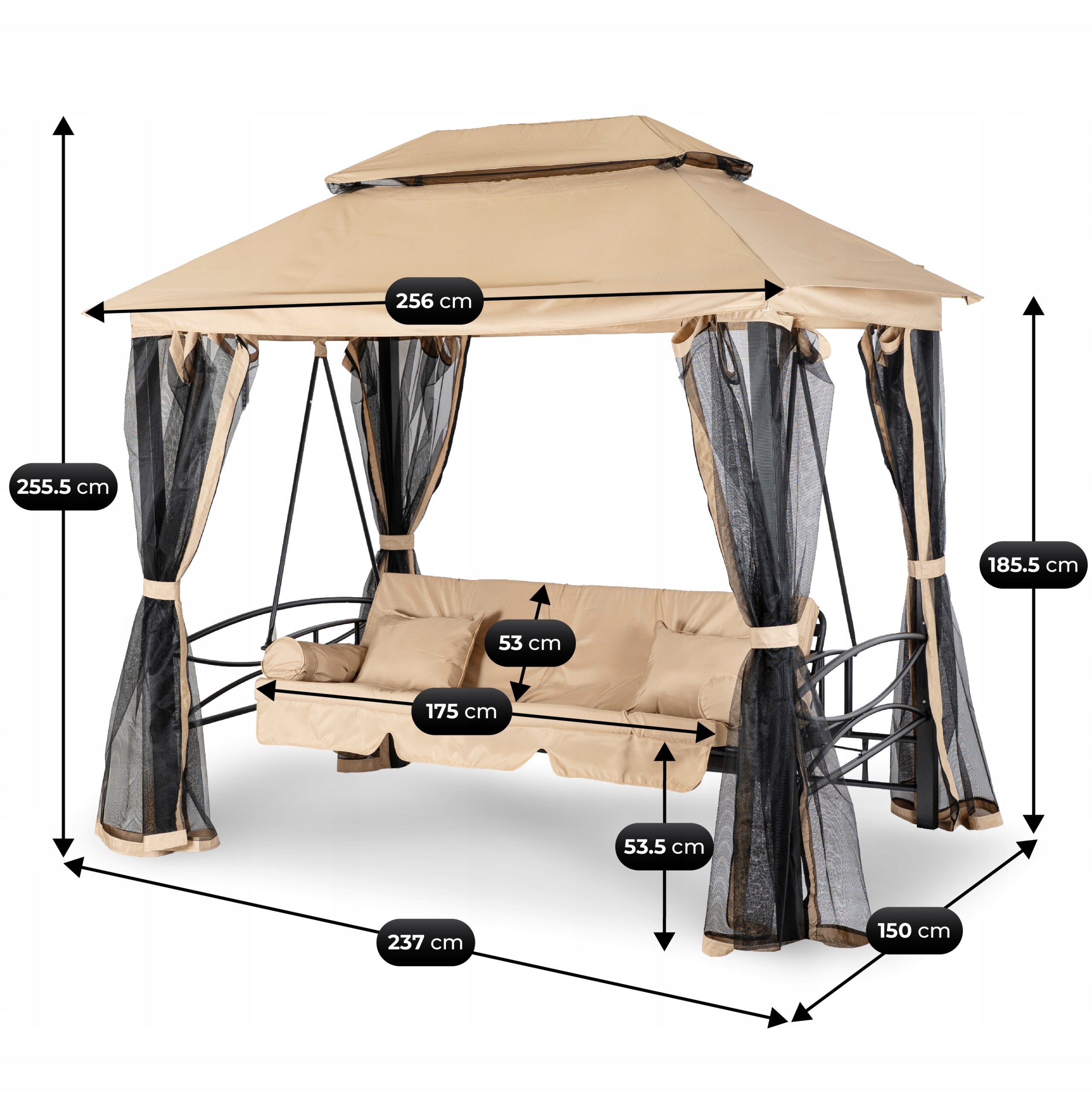 SWING WITH MOSQUITO NET GARDEN FREESTANDING BENCH BEIGE CANOPY CARMEN Manufacturer code Huśtawka Ławka Ogrodowa z Baldachimem Beż