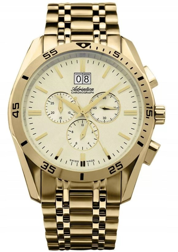SWISS MEN'S WATCH ADRIATICA A8202.1111CH GOLD CHRONO DATE SAPPHIRE Brand Adriatica