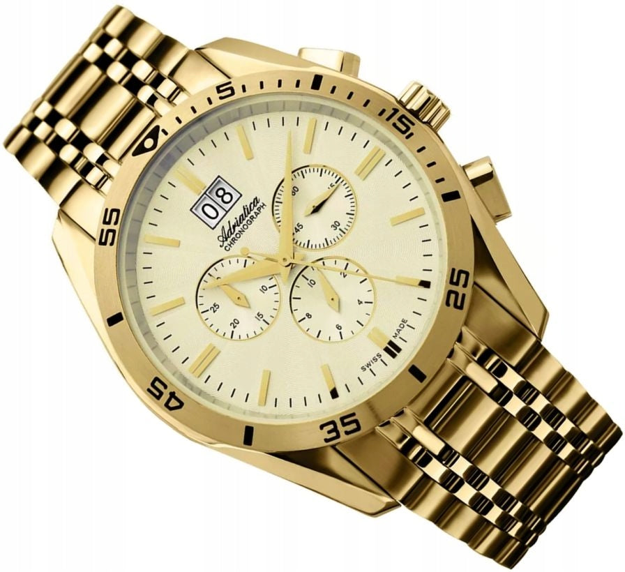 SWISS MEN'S WATCH ADRIATICA A8202.1111CH GOLD CHRONO DATE SAPPHIRE