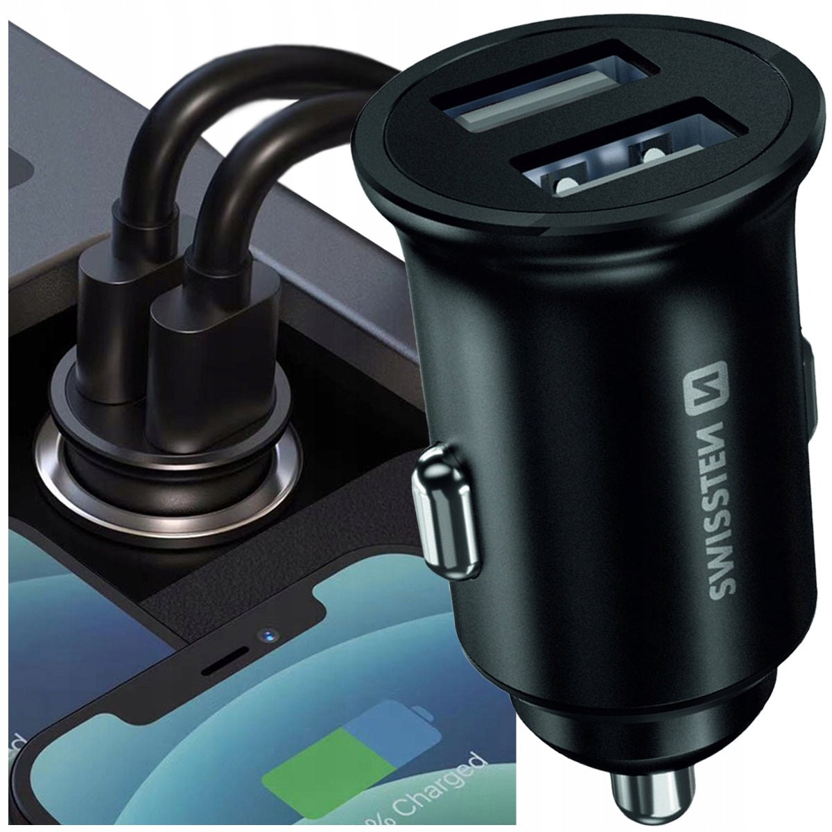 SWISSTEN CAR CHARGER for cigarette lighter 2x USB 2,4A BLACK