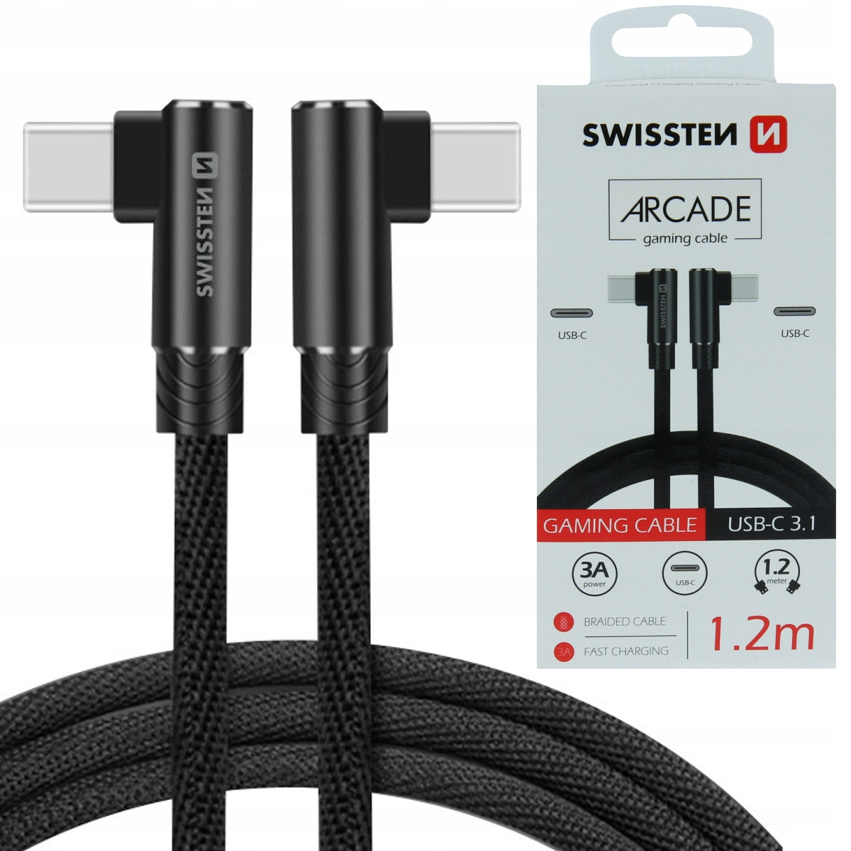 Swissten universalus greito įkrovimo laidas 3.1 USB-C, 1,2m, Juodas