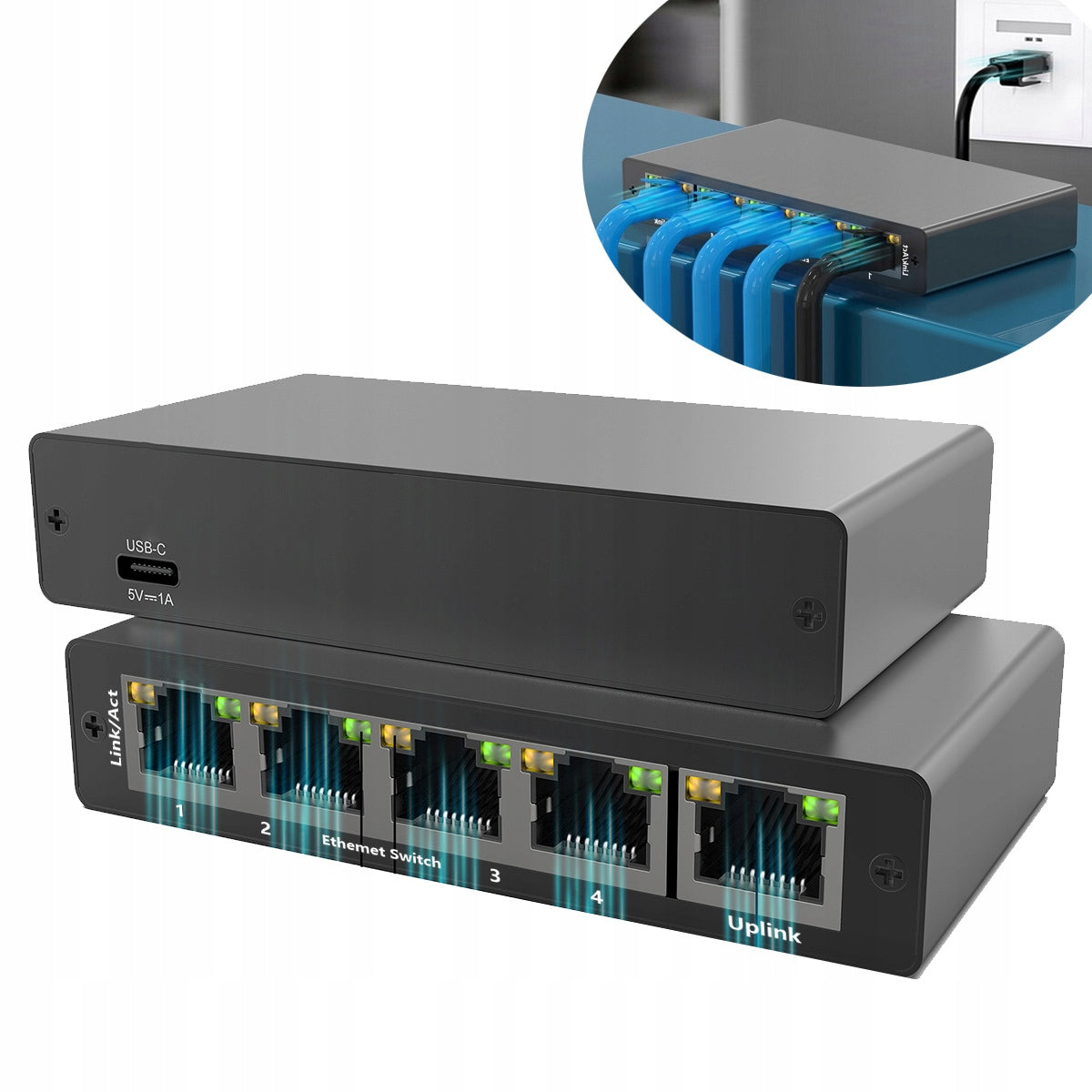 SWITCH 5-PORT LAN RJ45 GIGABIT SPLITTER SWITCH 1000 Mbps