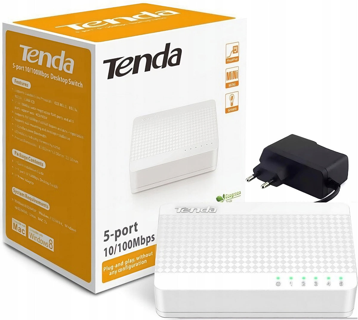 SWITCH 5-PORT LAN RJ45 SPLITTER ETHERNET SWITCH 10/100Mb/s