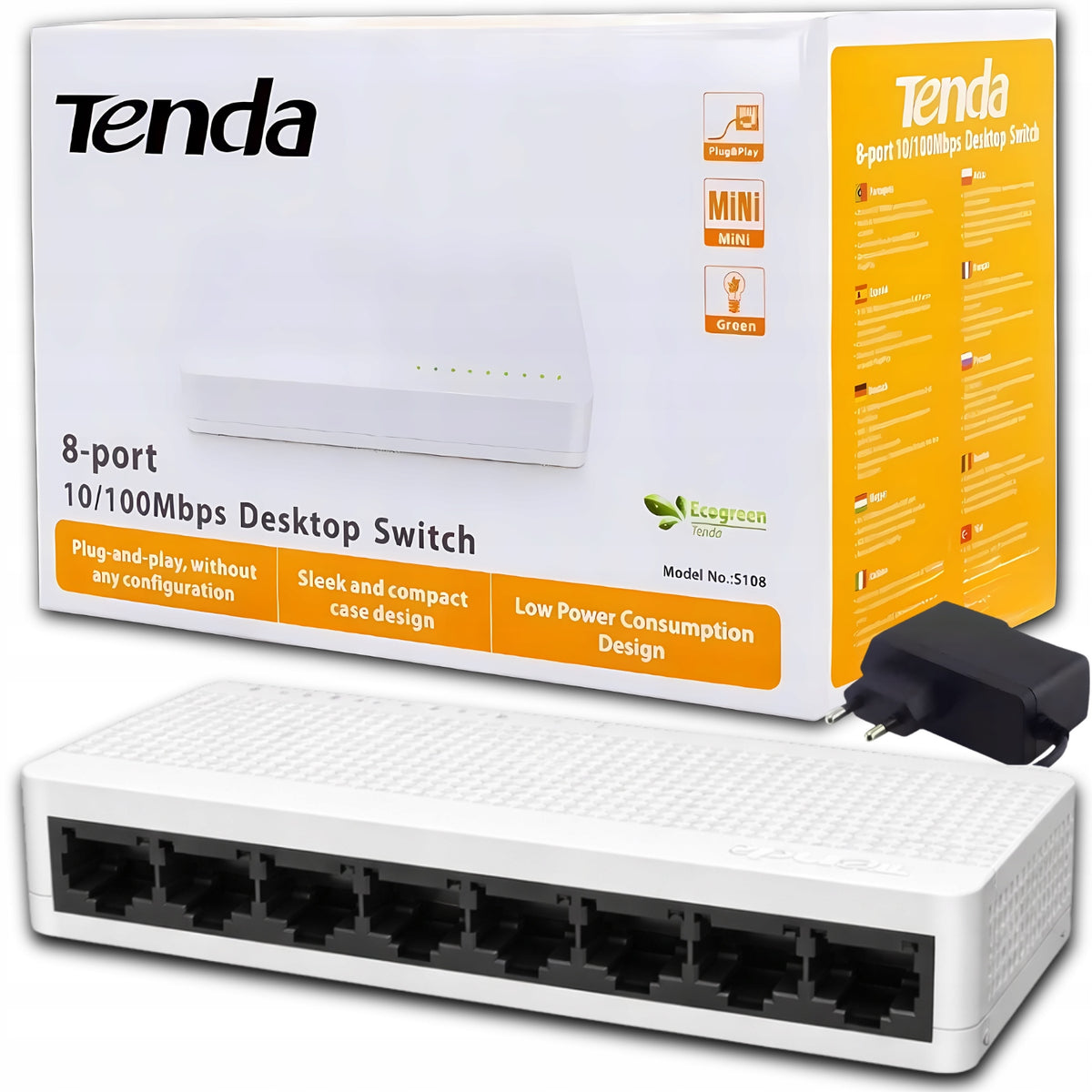 SWITCH 8 PORT SWITCH SPLITTER TENDA RJ45 ETHERNET LAN 10/100 Mbs
